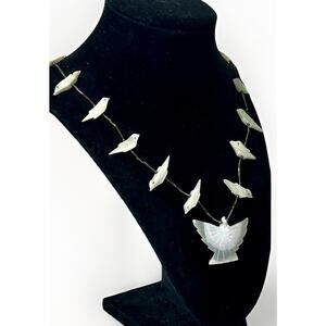 Native American MOP Bird Fetish Necklace Hand Carved Thunderbird Shell Pendant